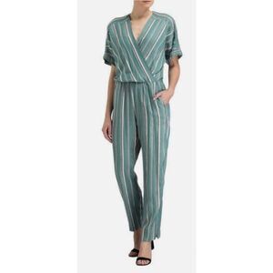 Maje Striped Pandora Surplice Neck Short Sleeve Wrap Jumpsuit Striped Pattern‎ S